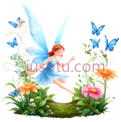 仙女,花园,鲜花,蝴蝶PNG