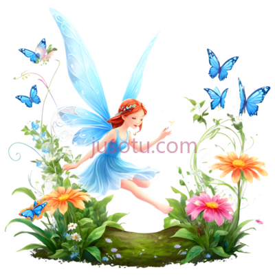 仙女,花园,鲜花,蝴蝶, PNG