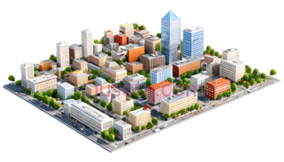城市建筑群,现代都市,多彩, PNG