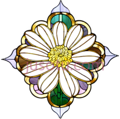 花,彩色玻璃,白色,黄色,绿色PNG