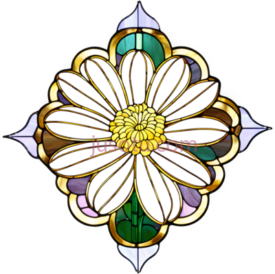 花,彩色玻璃,白色,黄色,绿色, PNG
