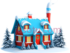 房子,卡通,蓝色屋顶, 红色墙壁PNG