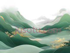 山川,水墨画,绿色,白色PNG
