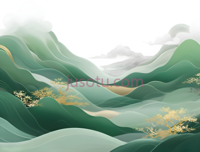 山川,水墨画,绿色,白色, PNG