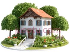 小屋,乡村,白色,棕色,绿色PNG