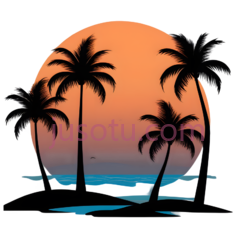 橙色,海洋,椰树, PNG