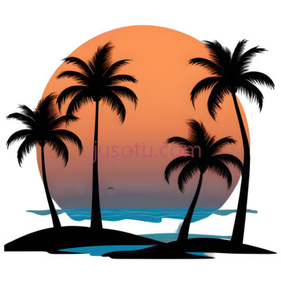 橙色,海洋,椰树, PNG