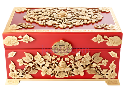 首饰盒,中式,红色,金色, PNG