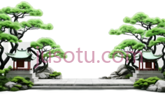 盆景,中式园林,绿色,白色,黑色PNG