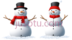 雪人,卡通,白色身体, 红色围巾,纽扣, 黑色帽子,手臂PNG
