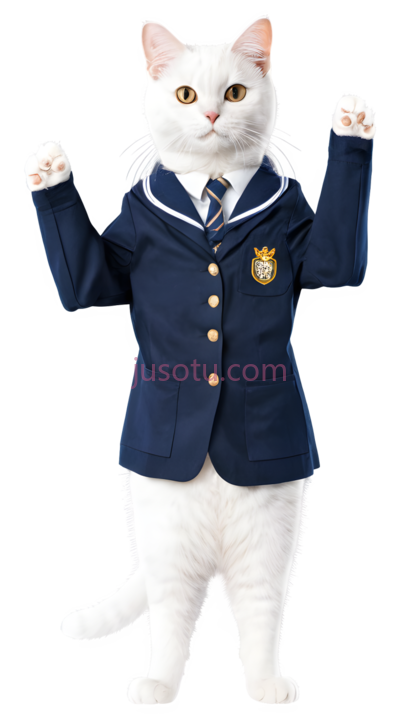 猫,穿着校服,白色, PNG