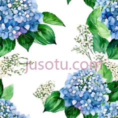 绣球花,水彩画,蓝色,白色PNG