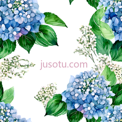 绣球花,水彩画,蓝色,白色, PNG