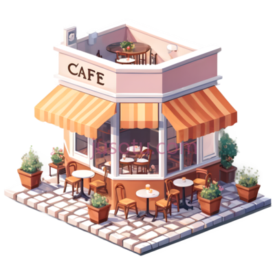咖啡店,卡通,橙色, PNG