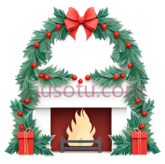 圣诞花环,卡通,绿色, 红色PNG