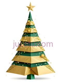 圣诞树,折纸,金色,绿色PNG