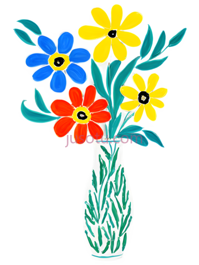 花瓶,插画,蓝色,黄色,红色, PNG