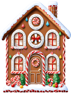 姜饼屋,卡通,红色,白色,绿色PNG