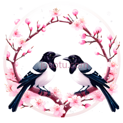 喜鹊,插画,黑色,白色, PNG