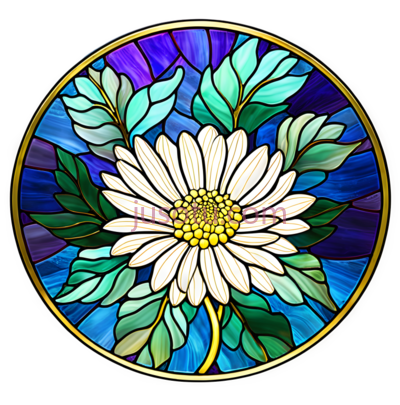 花朵,彩色玻璃,白色,黄色,绿色,蓝色, PNG