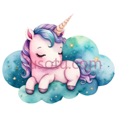 独角兽,卡通,粉色身体,蓝色鬃毛,尾巴PNG