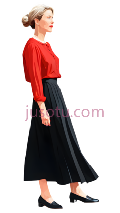 女性,正式,红色上衣,黑色裙子PNG