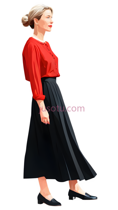 女性,正式,红色上衣,黑色裙子, PNG