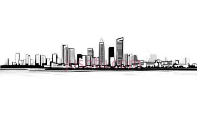 城市天际线,线条画,白色, PNG