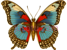 蝴蝶,插画,蓝色,红色,黄色,黑色PNG