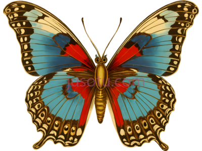 蝴蝶,插画,蓝色,红色,黄色,黑色, PNG