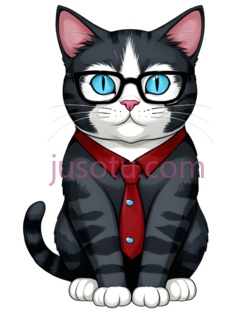 猫,卡通,灰色, 黑色, 白色, 红色PNG