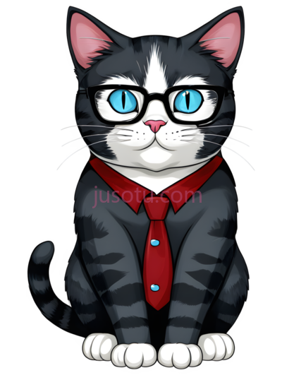 猫,卡通,灰色, 黑色, 白色, 红色, PNG