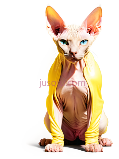 无毛猫,穿着黄色衣服,浅粉色, PNG
