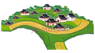 村庄,卡通,绿色,黄色,白色, PNG