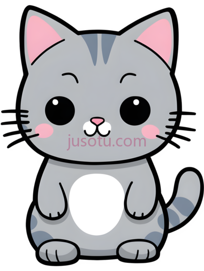 卡通猫,可爱,灰色, PNG