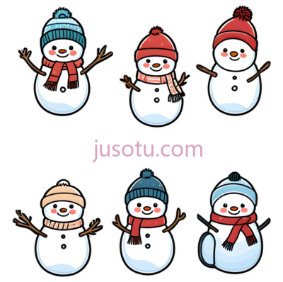雪人,卡通,蓝色身体, 蓝色帽子, 红色围巾, PNG