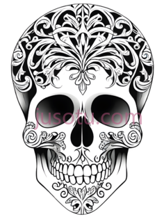 骷髅,花纹装饰,黑白PNG