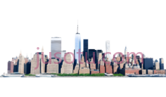 城市天际线,现代建筑群,白色,蓝色,红色PNG
