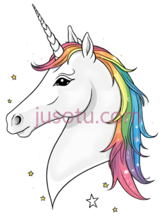 独角兽,卡通,白色身体,彩虹色鬃毛PNG
