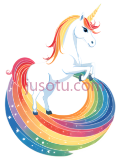 独角兽,卡通,白色身体,金色鬃毛,尾巴PNG