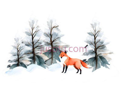 冬季,圣诞树,狼,狐狸,雪林, PNG