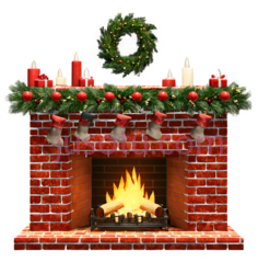 壁炉,节日装饰,红色,绿色,白色PNG