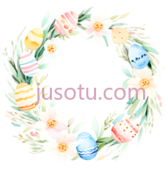 彩蛋,花朵,水彩画,黄色,蓝色,粉色,绿色PNG