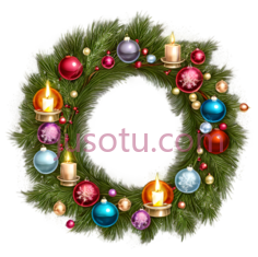 圣诞花环,节日装饰,绿色,红色,蓝色,黄色PNG