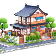 房屋,日式,橙色,白色,蓝色PNG