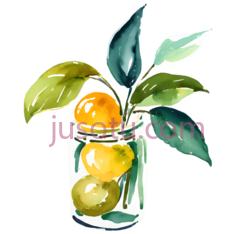 柠檬,水彩画,黄色,绿色PNG