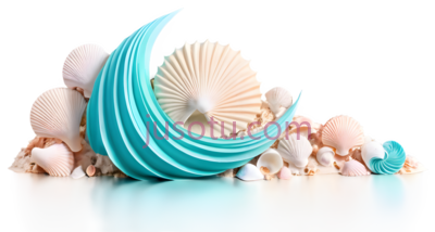 贝壳,扇子,抽象,蓝色,米色,粉色, PNG
