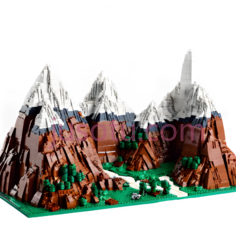 乐高雪山,积木搭建,白色,棕色,绿色PNG
