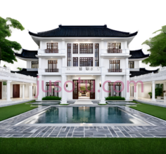 别墅,现代中式,白色PNG