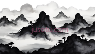 山水画,水墨,黑白, PNG